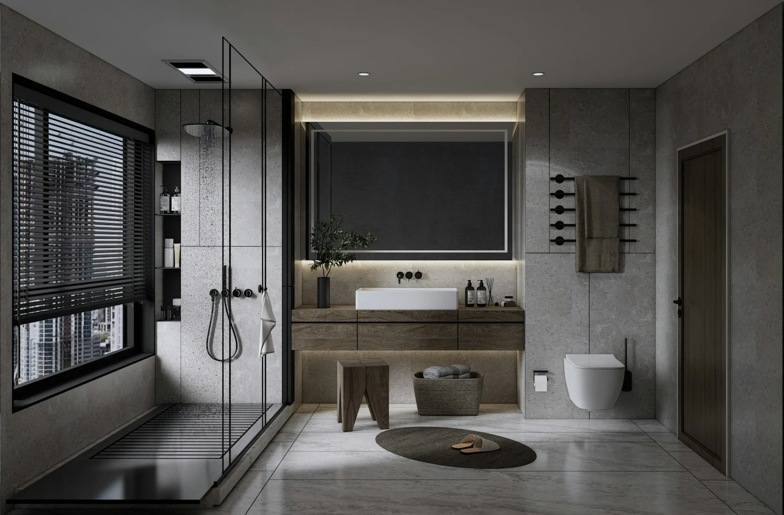 Large-format tile installation in a shower