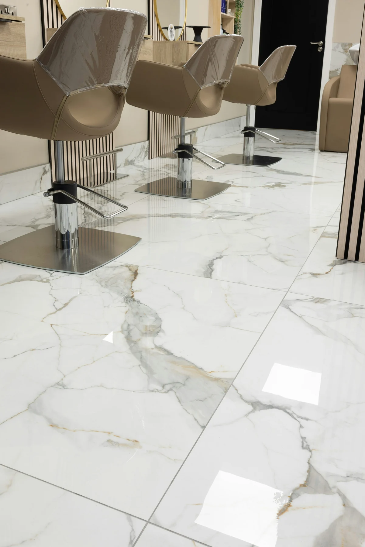 Large-format porcelain flooring